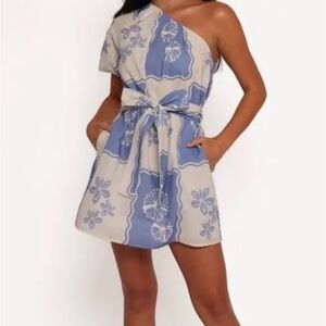 Petal & Pup Asymmetrical Blue and Cream Dress